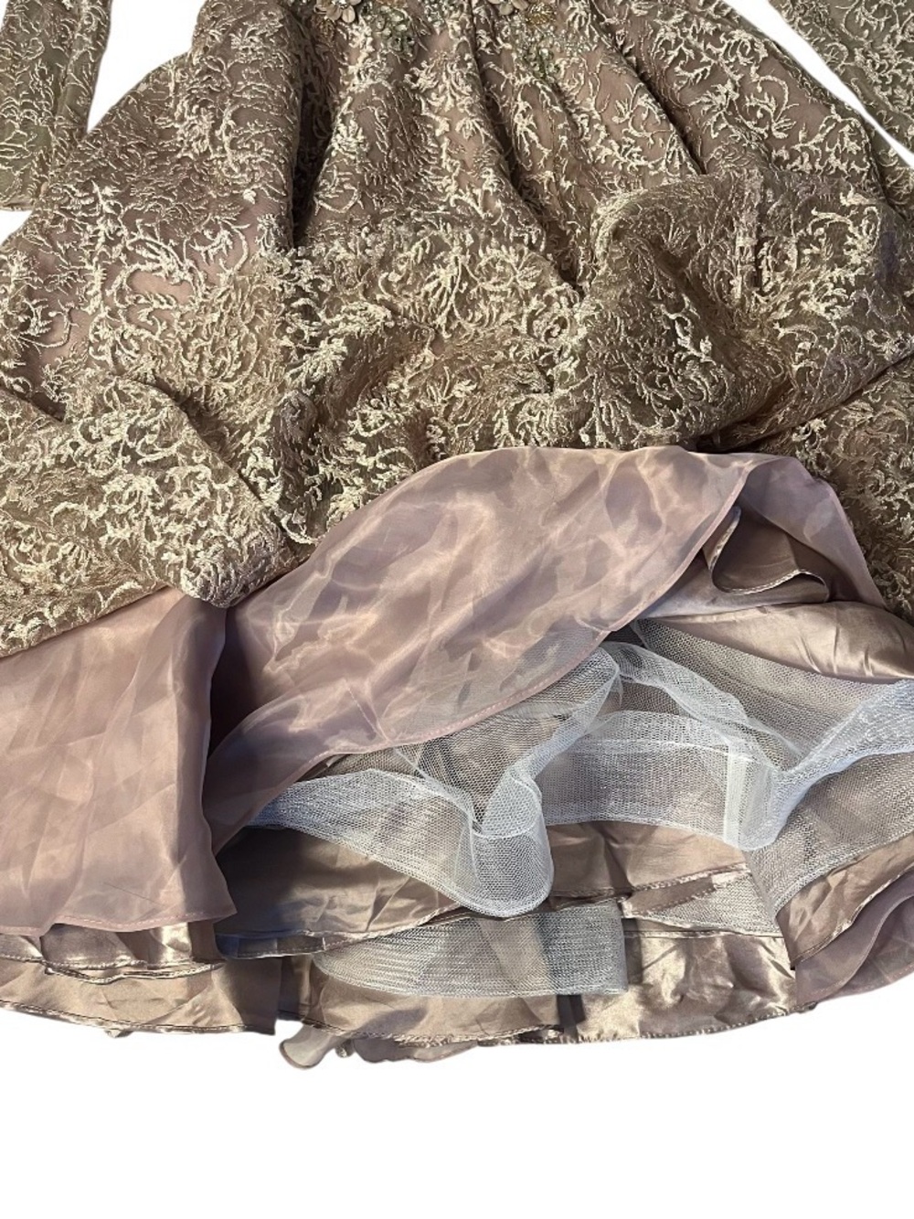 MAC DUGGAL Long Sleeve Tea Length Dress Lace Embroidered Beads Flowers Size 6 - Picture 8 of 13